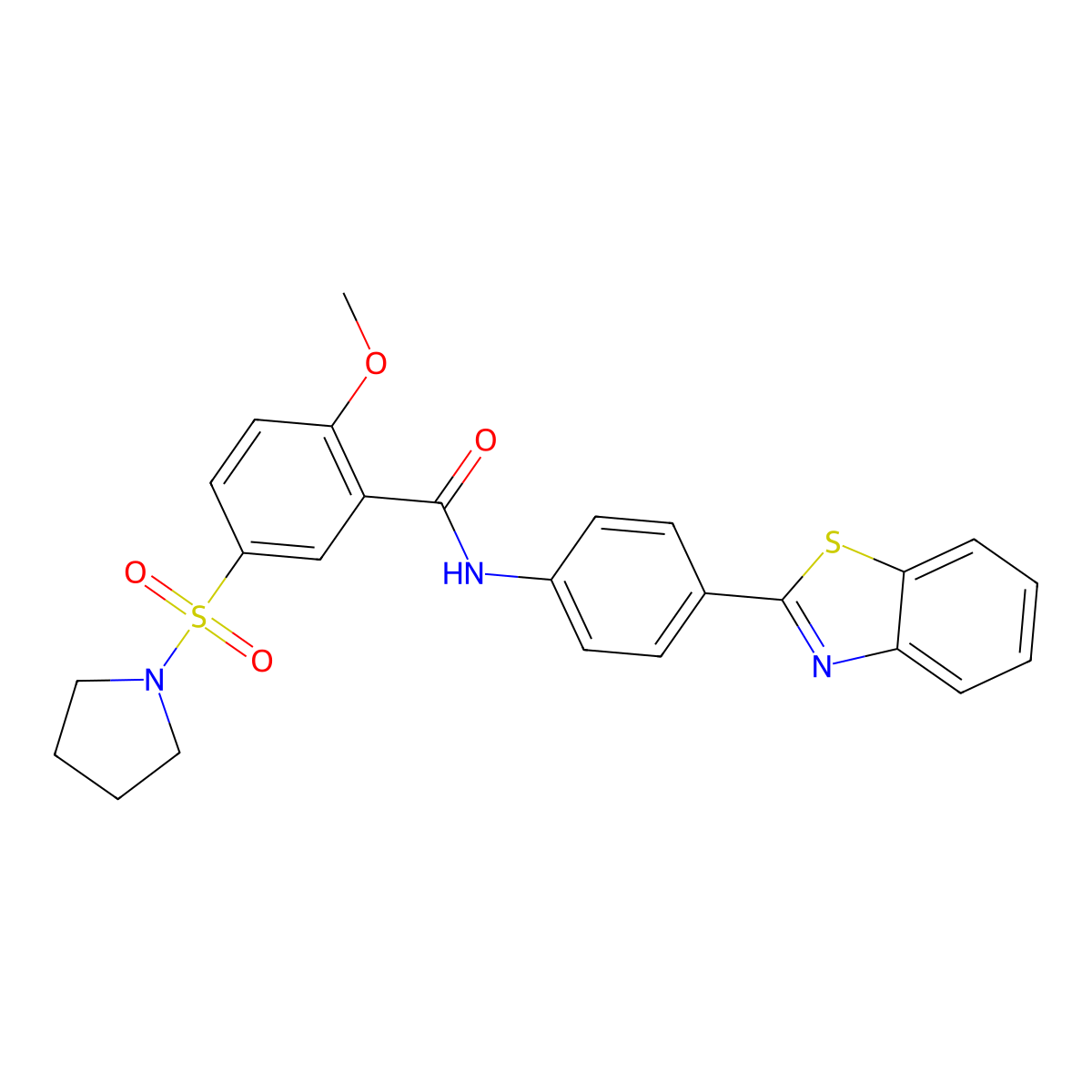 N-[4-(1,3-benzothiazol-2-yl)phenyl]-2-methoxy-5-(pyrrolidin-1-ylsulfonyl)benzamide molecular structure, CAS 1020971-47-4