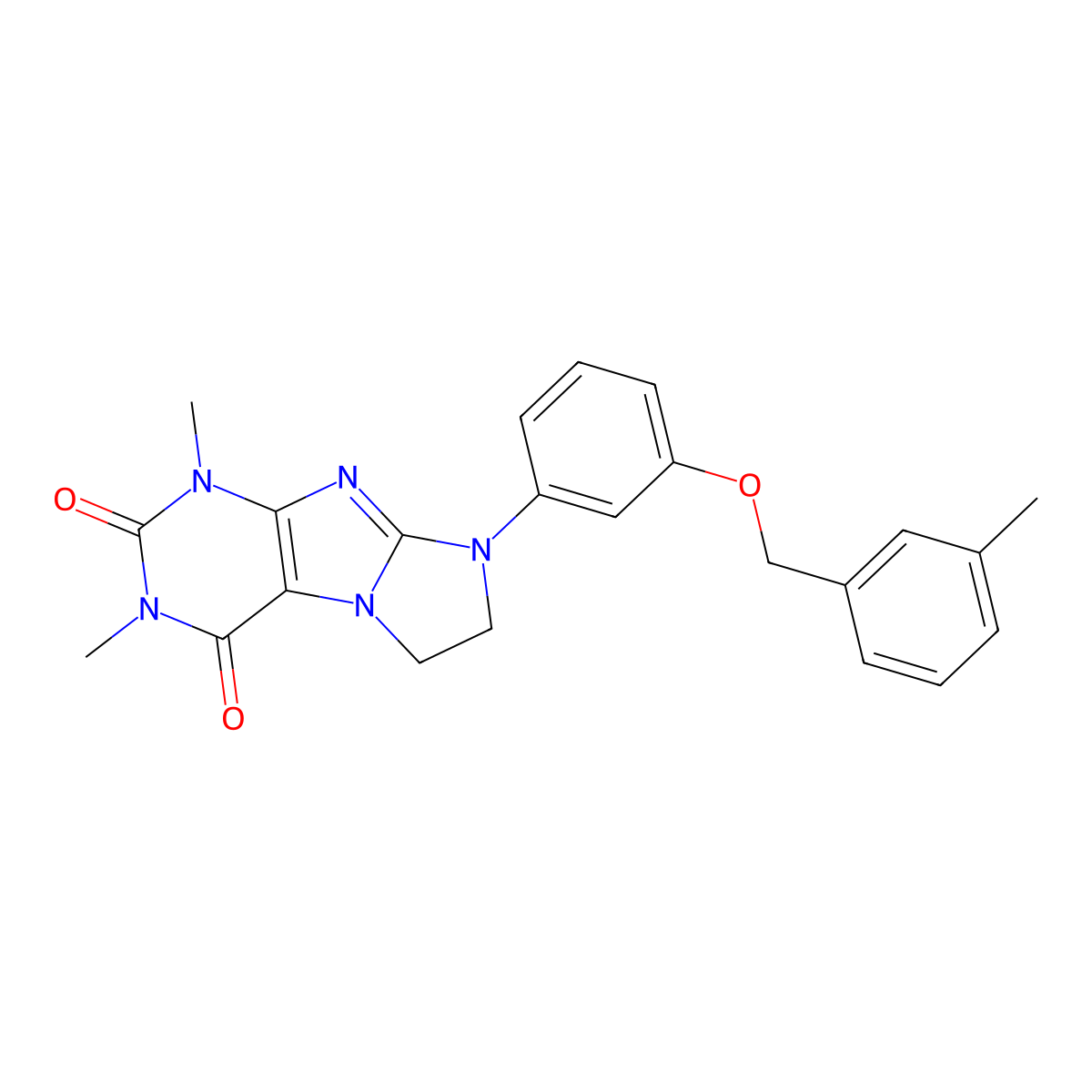 1,3-Dimethyl-8-{3-[(3-methylphenyl)methoxy]phenyl}-1,3,5-trihydroimidazolidino [1,2-h]purine-2,4-dione molecular structure, CAS 1020971-89-4