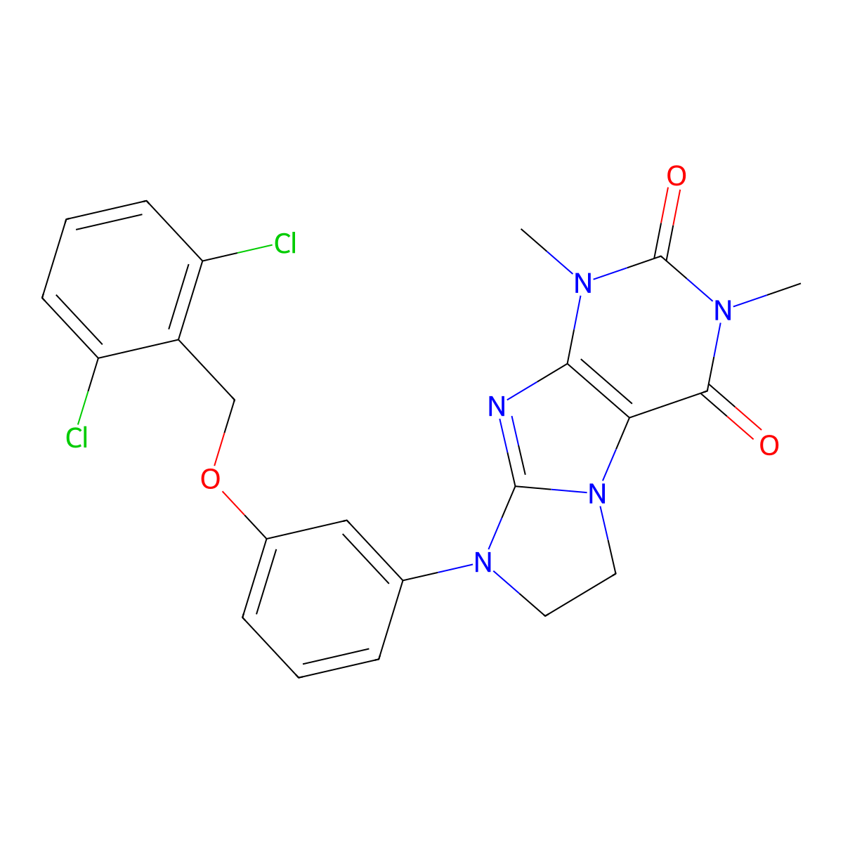 8-{3-[(2,6-Dichlorophenyl)methoxy]phenyl}-1,3-dimethyl-1,3,5-trihydroimidazoli dino[1,2-h]purine-2,4-dione molecular structure, CAS 1020972-11-5