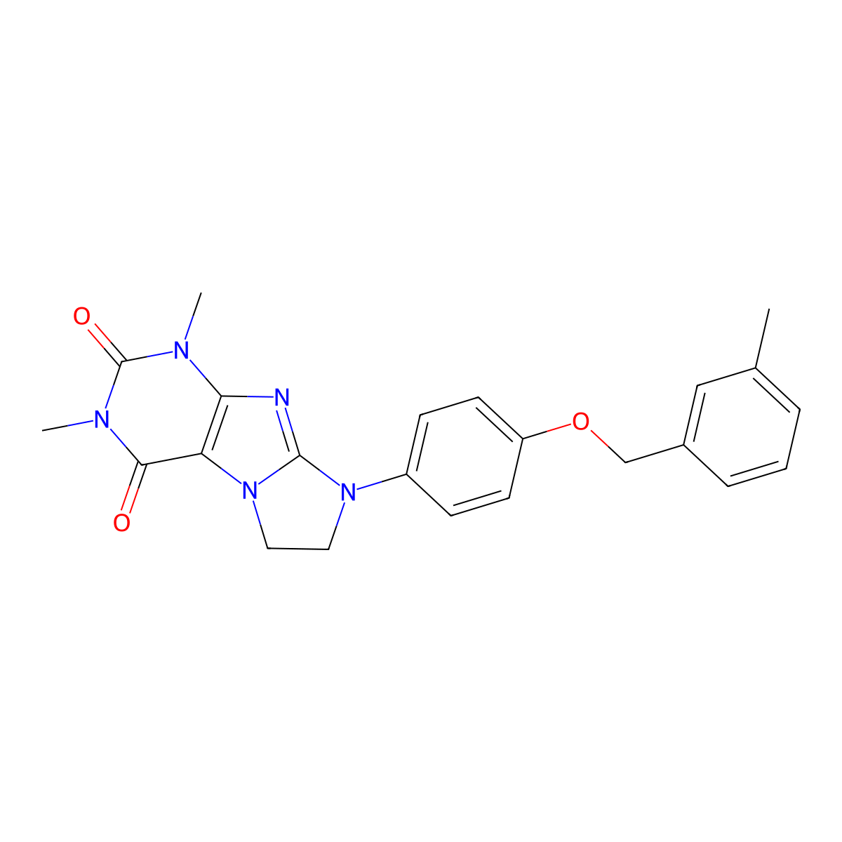 1,3-Dimethyl-8-{4-[(3-methylphenyl)methoxy]phenyl}-1,3,5-trihydroimidazolidino [1,2-h]purine-2,4-dione molecular structure, CAS 1020972-26-2