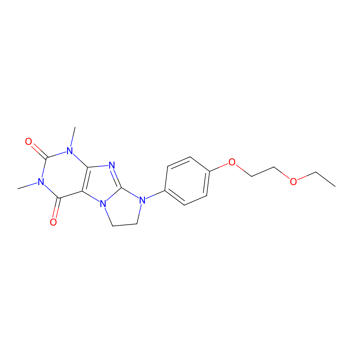 8-[4-(2-Ethoxyethoxy)phenyl]-1,3-dimethyl-1,3,5-trihydroimidazolidino[1,2-h]pu rine-2,4-dione molecular structure, CAS 1020972-41-1
