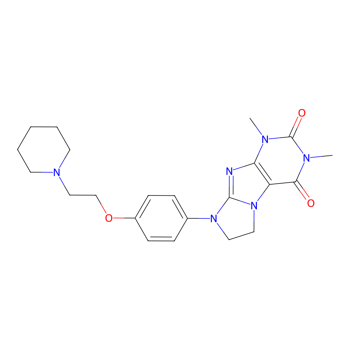 1,3-Dimethyl-8-[4-(2-piperidylethoxy)phenyl]-1,3,5-trihydroimidazolidino[1,2-h]purine-2,4-dione molecular structure, CAS 1020972-48-8