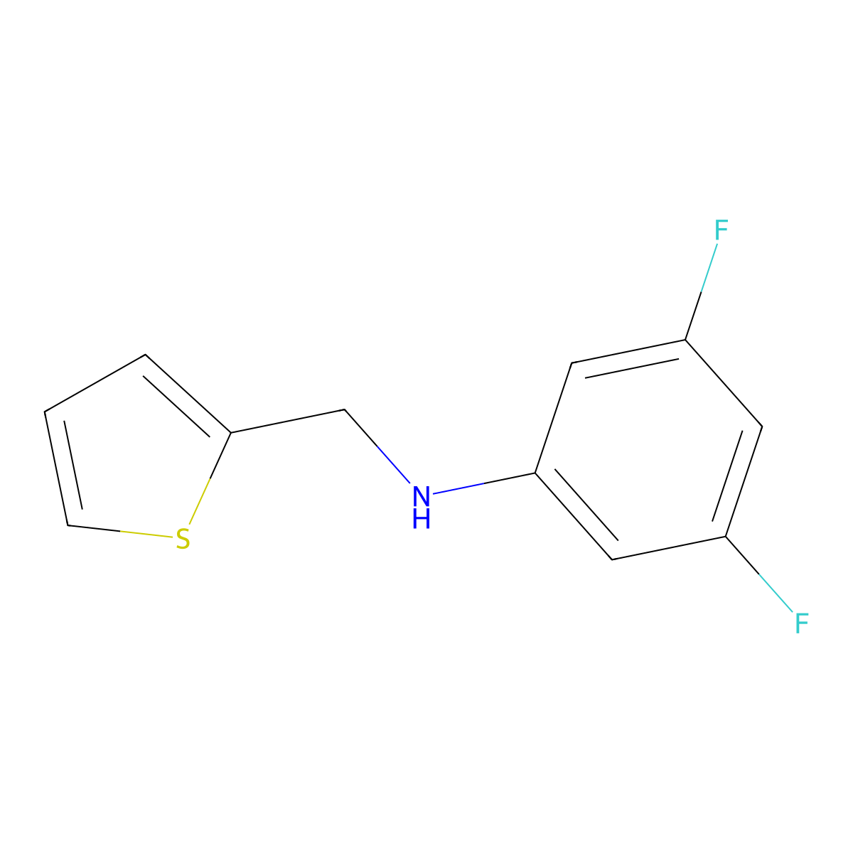 3,5-difluoro-N-[(thiophen-2-yl)methyl]aniline molecular structure, CAS 1020973-90-3