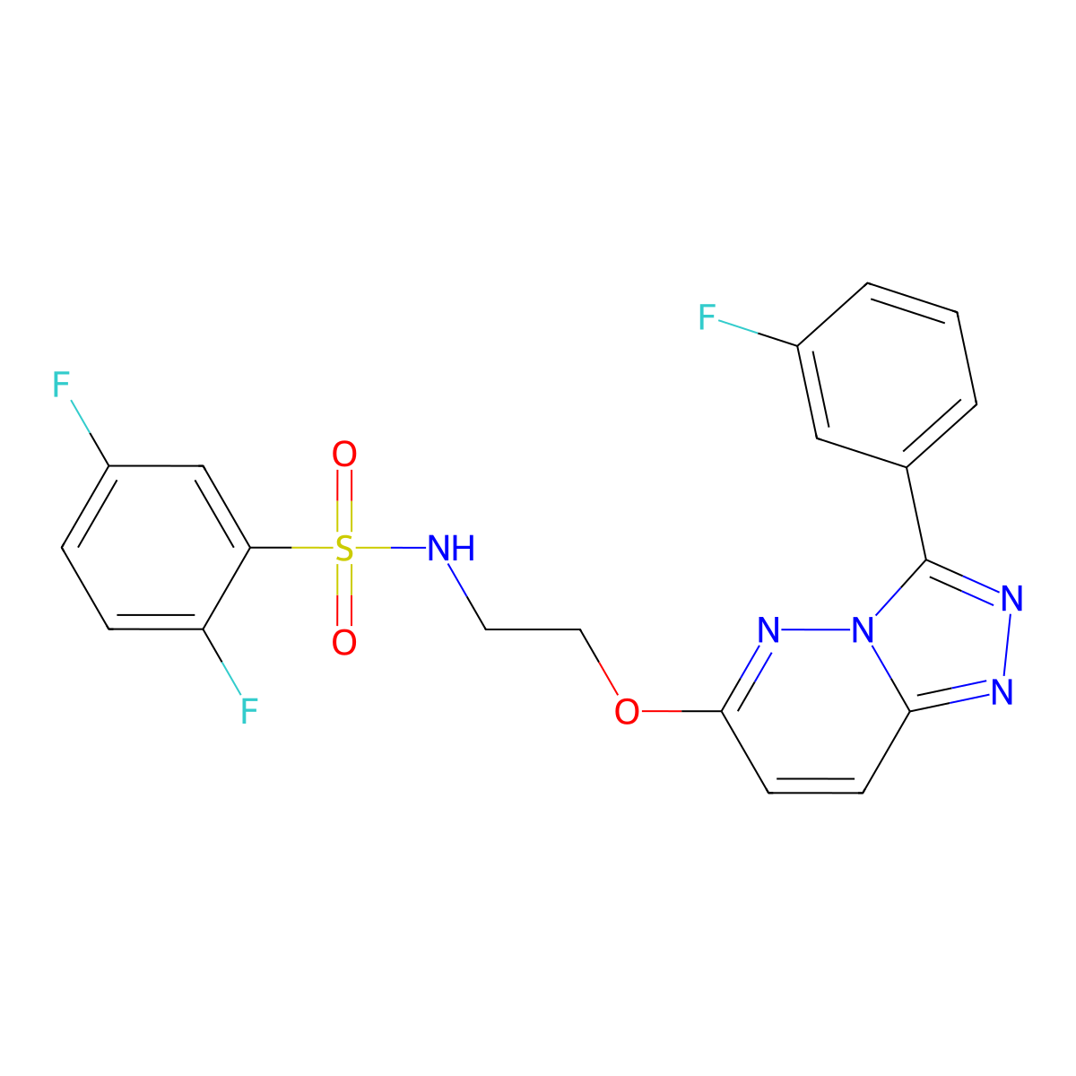 2,5-difluoro-N-(2-((3-(3-fluorophenyl)-[1,2,4]triazolo[4,3-b]pyridazin-6-yl)oxy)ethyl)benzenesulfonamide molecular structure, CAS 1020976-11-7