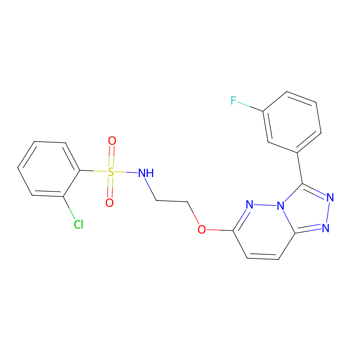 2-chloro-N-(2-((3-(3-fluorophenyl)-[1,2,4]triazolo[4,3-b]pyridazin-6-yl)oxy)ethyl)benzenesulfonamide molecular structure, CAS 1020976-18-4