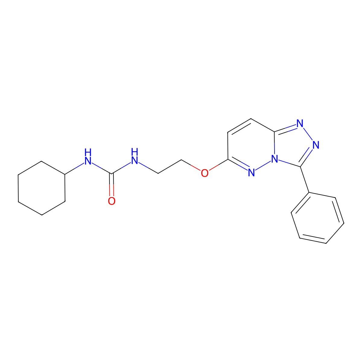 1-Cyclohexyl-3-(2-((3-phenyl-[1,2,4]triazolo[4,3-b]pyridazin-6-yl)oxy)ethyl)urea molecular structure, CAS 1020976-63-9