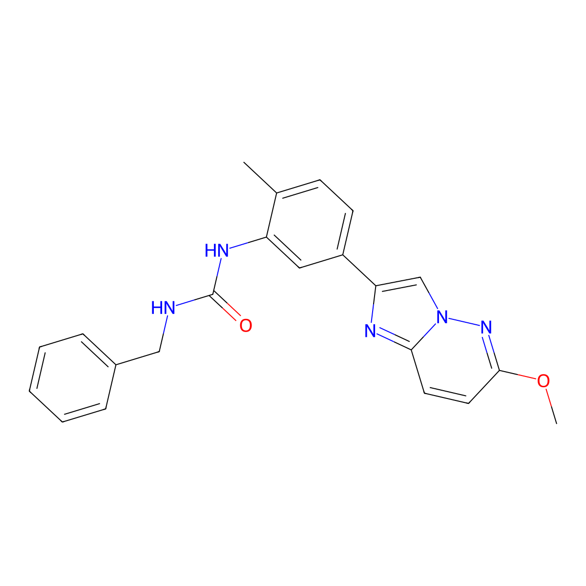1-Benzyl-3-(5-(6-methoxyimidazo[1,2-b]pyridazin-2-yl)-2-methylphenyl)urea molecular structure, CAS 1020977-09-6