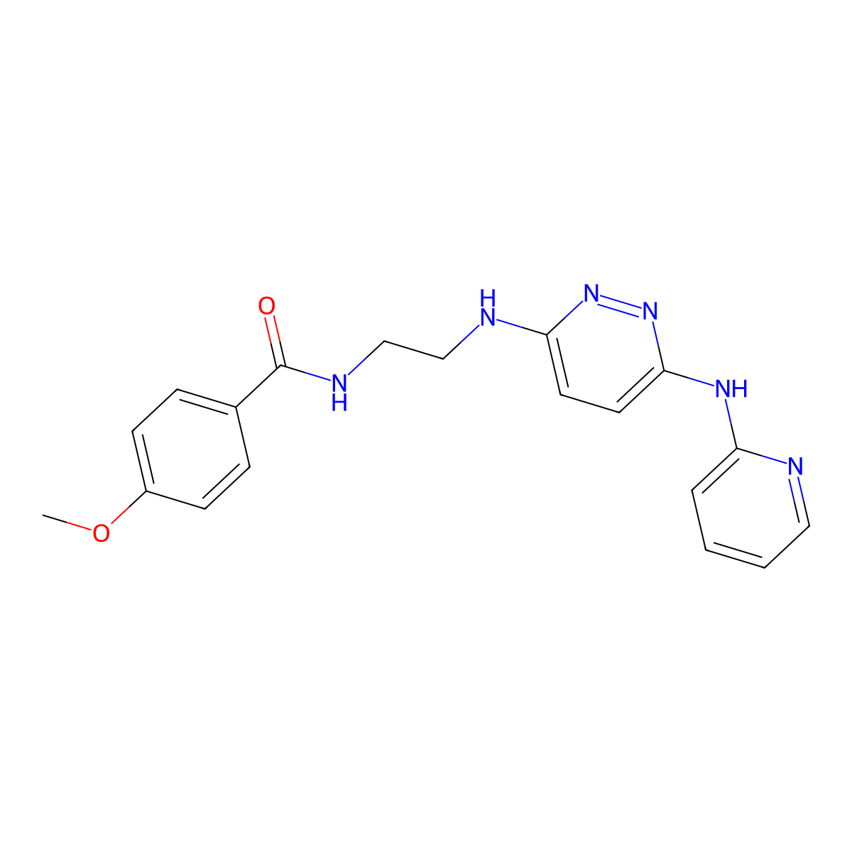 4-methoxy-N-(2-((6-(pyridin-2-ylamino)pyridazin-3-yl)amino)ethyl)benzamide molecular structure, CAS 1020977-18-7