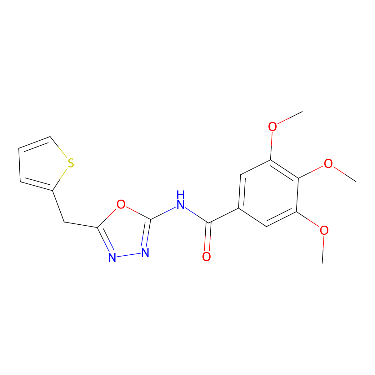 3,4,5-trimethoxy-N-(5-(thiophen-2-ylmethyl)-1,3,4-oxadiazol-2-yl)benzamide molecular structure, CAS 1020977-27-8