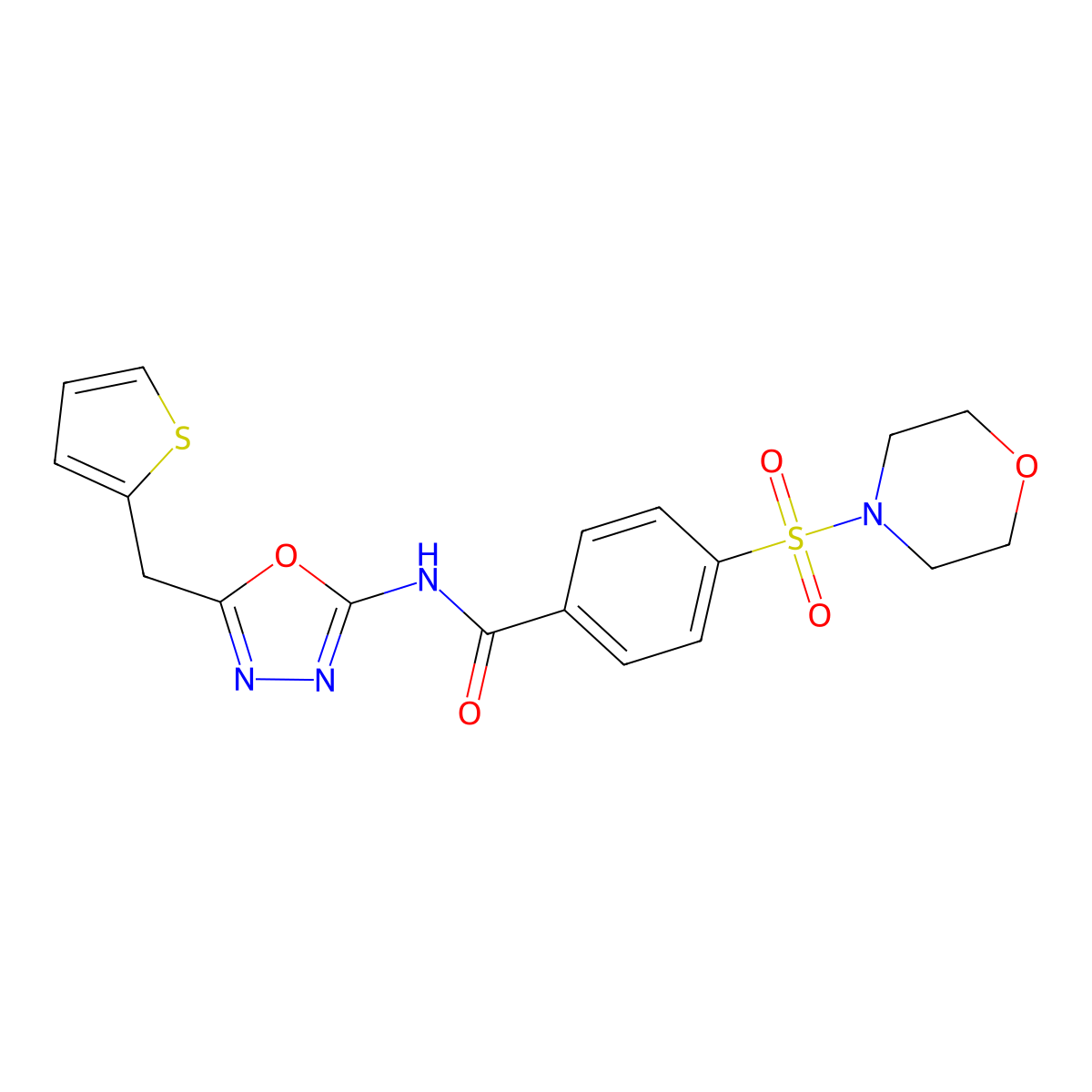 4-(morpholinosulfonyl)-N-(5-(thiophen-2-ylmethyl)-1,3,4-oxadiazol-2-yl)benzamide molecular structure, CAS 1020977-33-6