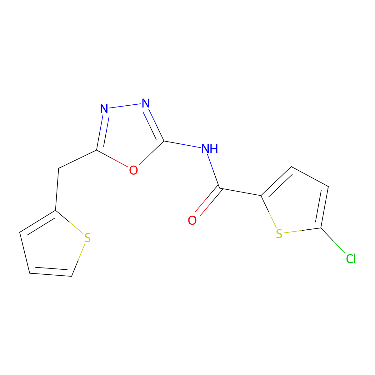 5-chloro-N-(5-(thiophen-2-ylmethyl)-1,3,4-oxadiazol-2-yl)thiophene-2-carboxamide molecular structure, CAS 1020977-39-2