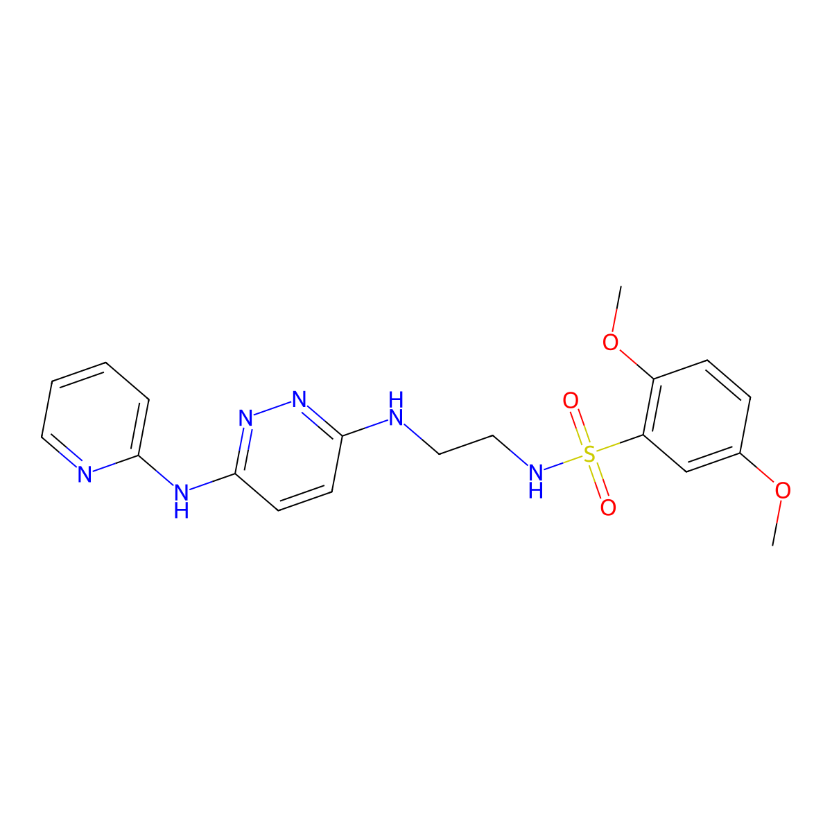 2,5-dimethoxy-N-(2-((6-(pyridin-2-ylamino)pyridazin-3-yl)amino)ethyl)benzenesulfonamide molecular structure, CAS 1020977-45-0
