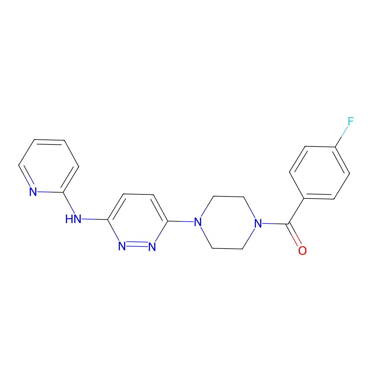 (4-Fluorophenyl)(4-(6-(pyridin-2-ylamino)pyridazin-3-yl)piperazin-1-yl)methanone molecular structure, CAS 1020977-60-9