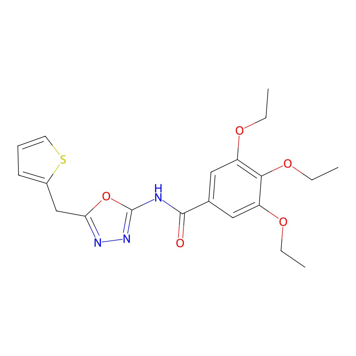 3,4,5-triethoxy-N-(5-(thiophen-2-ylmethyl)-1,3,4-oxadiazol-2-yl)benzamide molecular structure, CAS 1020977-65-4