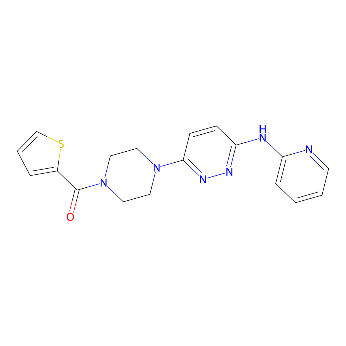(4-(6-(Pyridin-2-ylamino)pyridazin-3-yl)piperazin-1-yl)(thiophen-2-yl)methanone molecular structure, CAS 1020977-66-5
