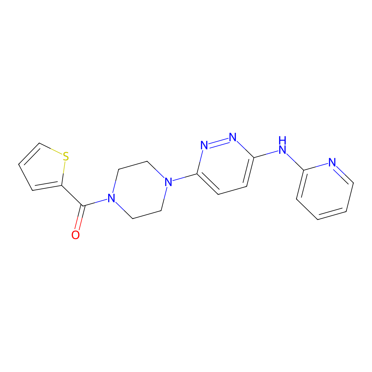 (4-(6-(Pyridin-2-ylamino)pyridazin-3-yl)piperazin-1-yl)(thiophen-2-yl)methanone molecular structure, CAS 1020977-66-5