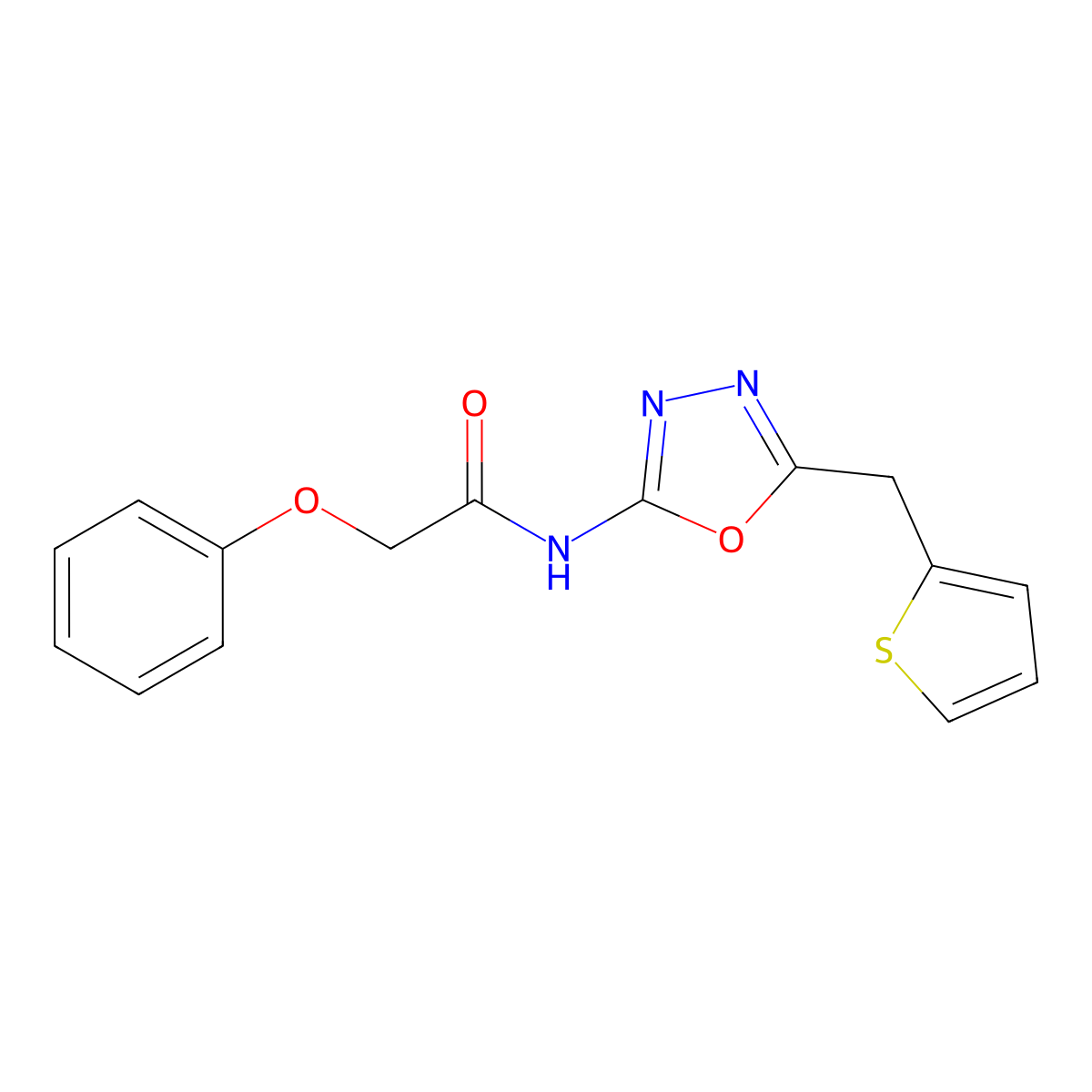 2-phenoxy-N-(5-(thiophen-2-ylmethyl)-1,3,4-oxadiazol-2-yl)acetamide molecular structure, CAS 1020977-69-8