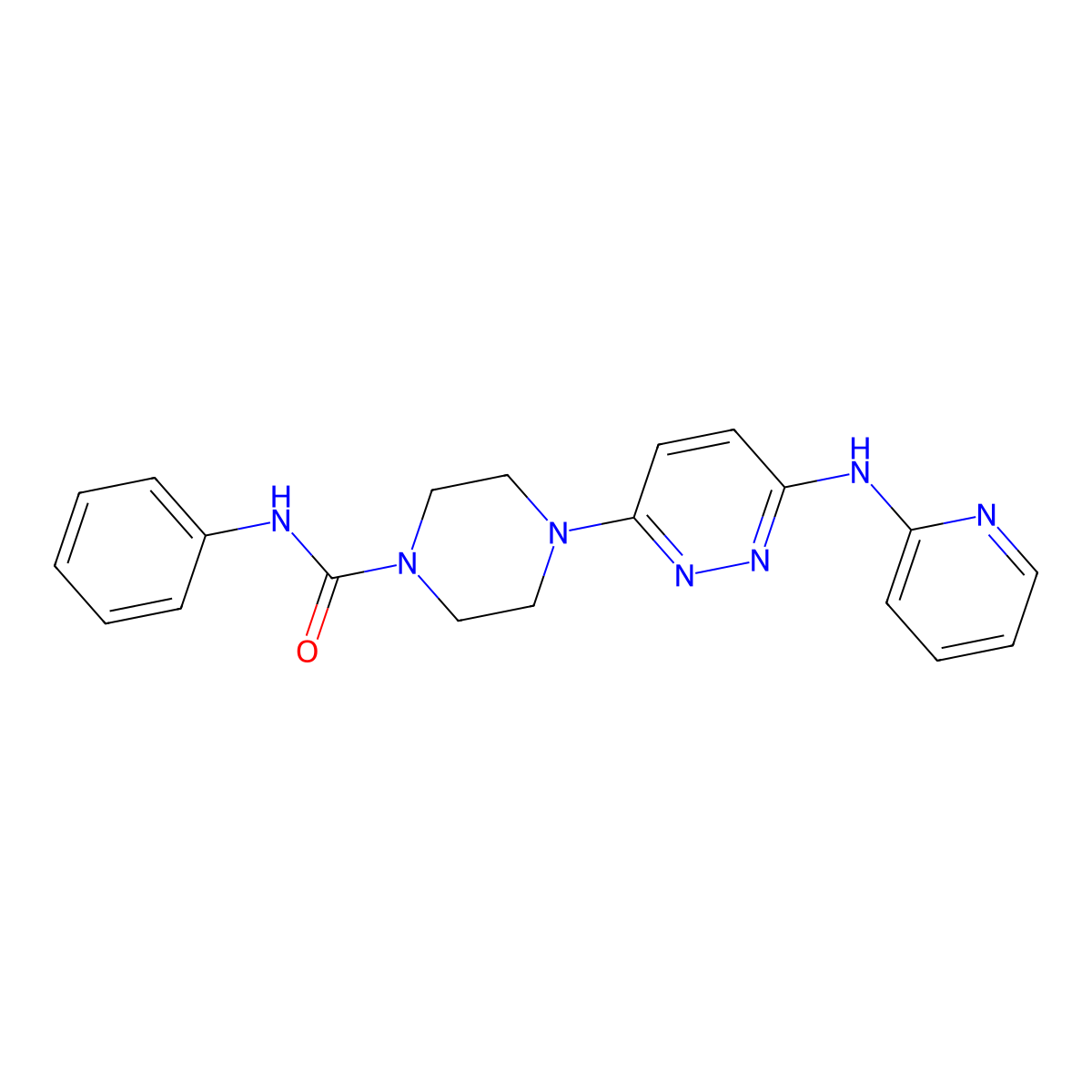 N-phenyl-4-(6-(pyridin-2-ylamino)pyridazin-3-yl)piperazine-1-carboxamide molecular structure, CAS 1020977-70-1