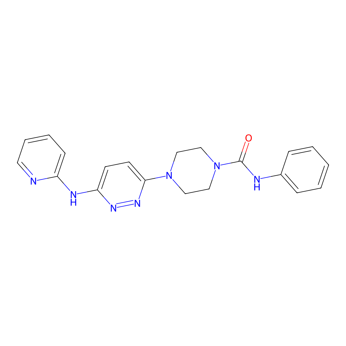N-phenyl-4-(6-(pyridin-2-ylamino)pyridazin-3-yl)piperazine-1-carboxamide molecular structure, CAS 1020977-70-1