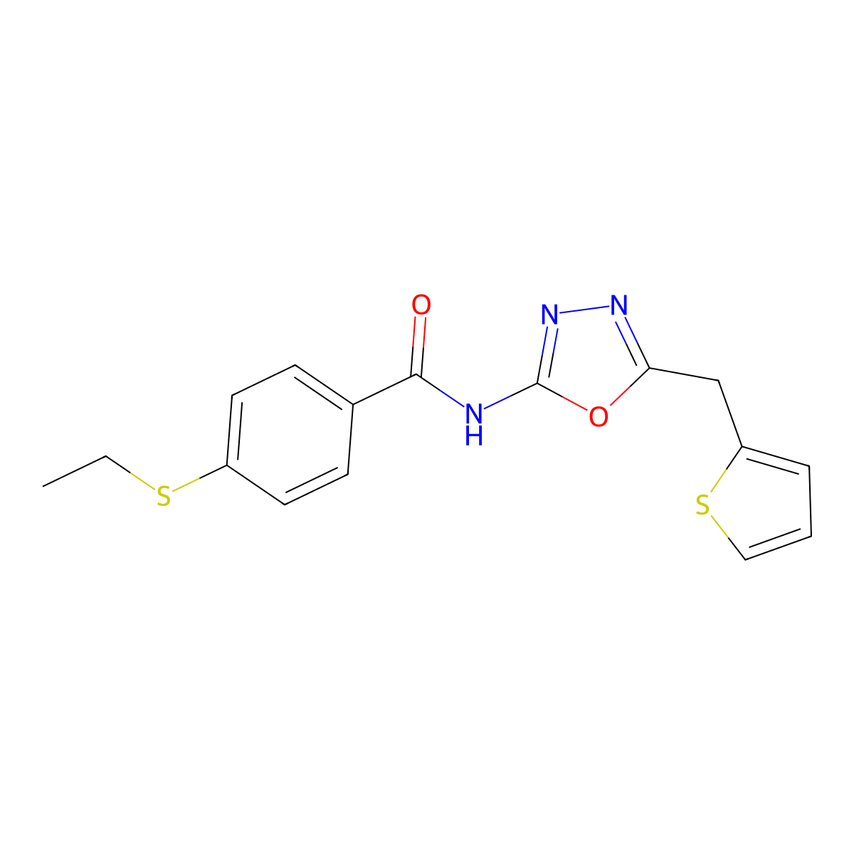 4-(ethylthio)-N-(5-(thiophen-2-ylmethyl)-1,3,4-oxadiazol-2-yl)benzamide molecular structure, CAS 1020977-80-3