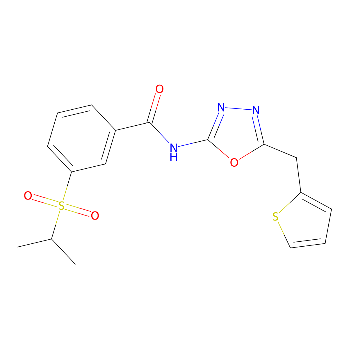3-(isopropylsulfonyl)-N-(5-(thiophen-2-ylmethyl)-1,3,4-oxadiazol-2-yl)benzamide molecular structure, CAS 1020977-86-9