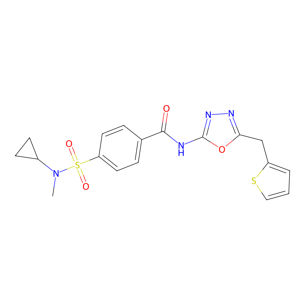 4-(N-cyclopropyl-N-methylsulfamoyl)-N-(5-(thiophen-2-ylmethyl)-1,3,4-oxadiazol-2-yl)benzamide molecular structure, CAS 1020977-92-7