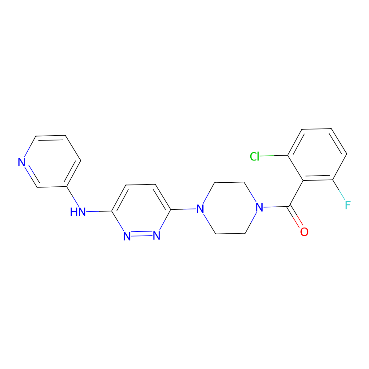 (2-Chloro-6-fluorophenyl)(4-(6-(pyridin-3-ylamino)pyridazin-3-yl)piperazin-1-yl)methanone molecular structure, CAS 1020977-93-8
