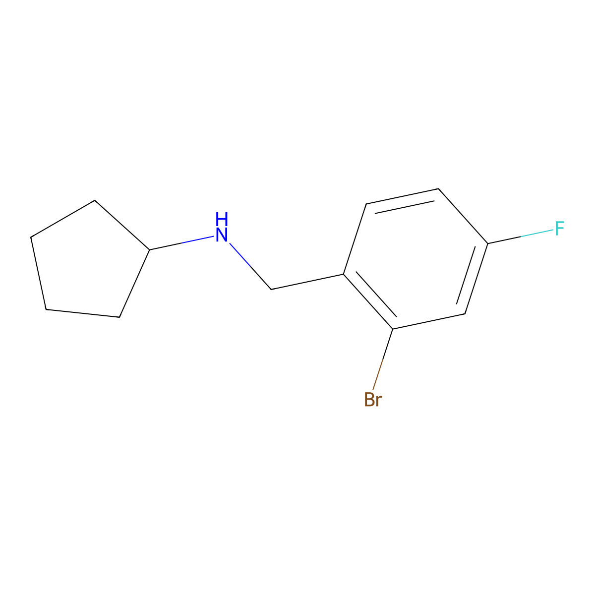 N-[(2-bromo-4-fluorophenyl)methyl]cyclopentanamine molecular structure, CAS 1020977-94-9