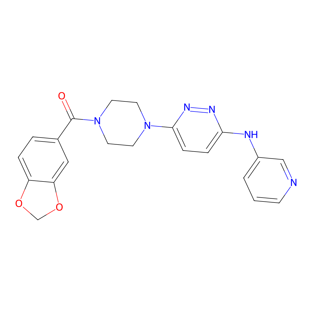 Benzo[d][1,3]dioxol-5-yl(4-(6-(pyridin-3-ylamino)pyridazin-3-yl)piperazin-1-yl)methanone molecular structure, CAS 1020977-99-4