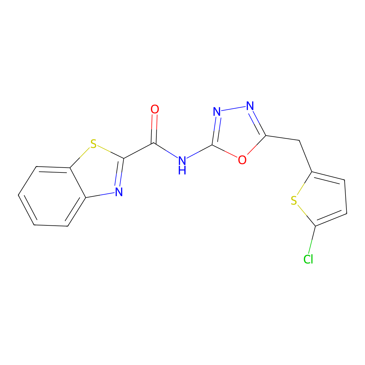 N-(5-((5-chlorothiophen-2-yl)methyl)-1,3,4-oxadiazol-2-yl)benzo[d]thiazole-2-carboxamide molecular structure, CAS 1020978-03-3