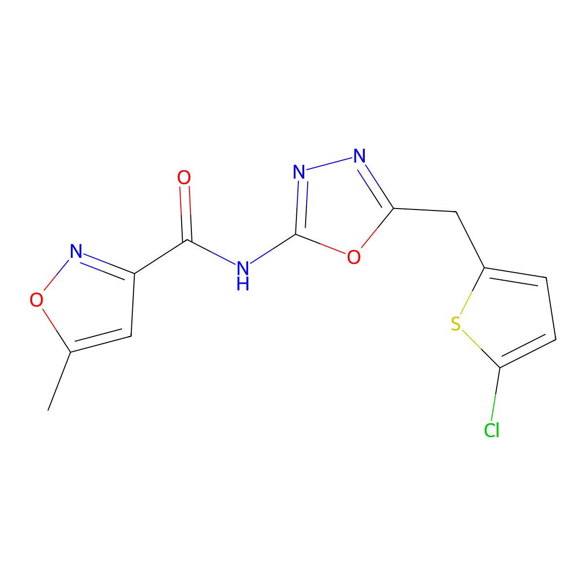 N-(5-((5-chlorothiophen-2-yl)methyl)-1,3,4-oxadiazol-2-yl)-5-methylisoxazole-3-carboxamide molecular structure, CAS 1020978-13-5