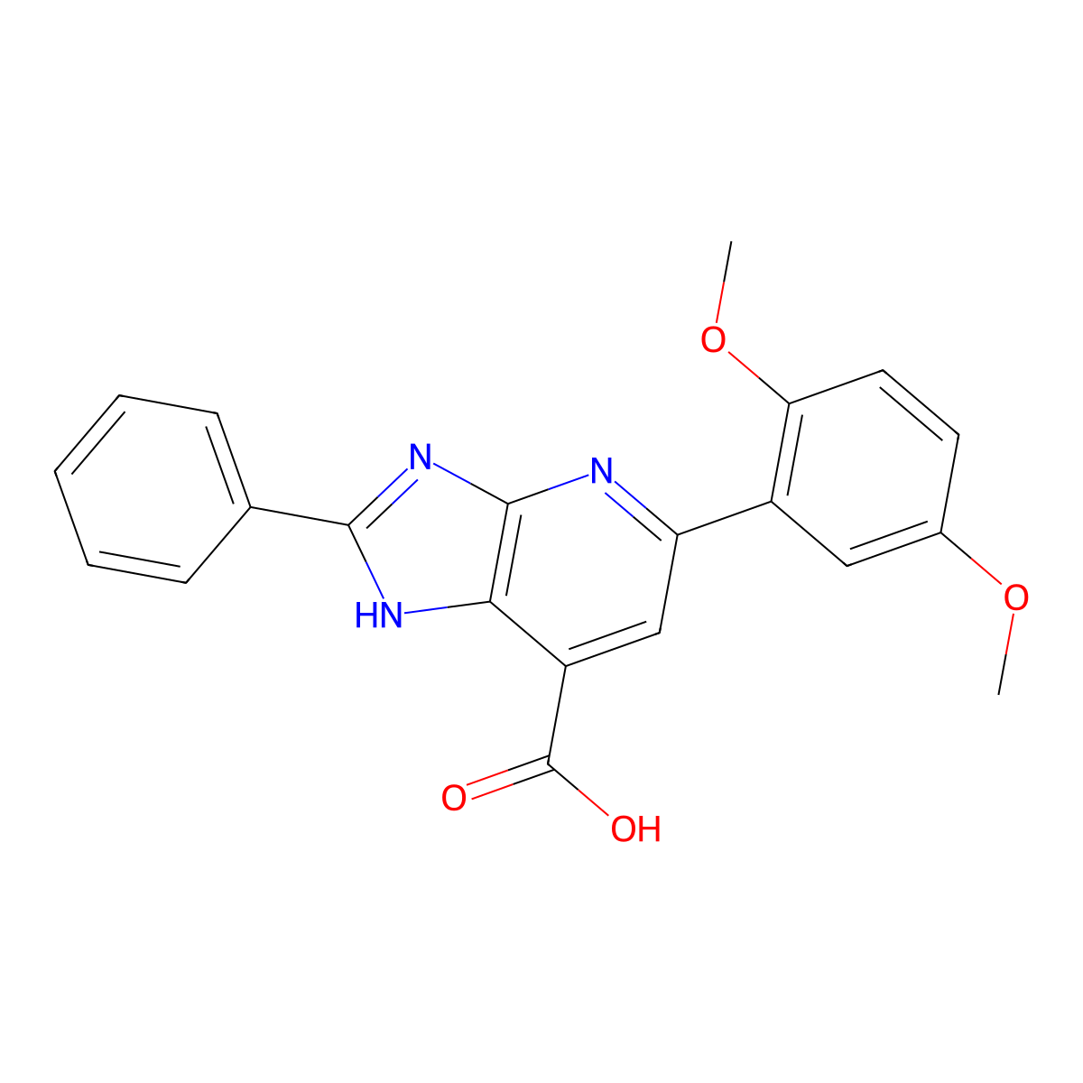 5-(2,5-dimethoxyphenyl)-2-phenyl-3H-imidazo[4,5-b]pyridine-7-carboxylic acid molecular structure, CAS 1020978-18-0