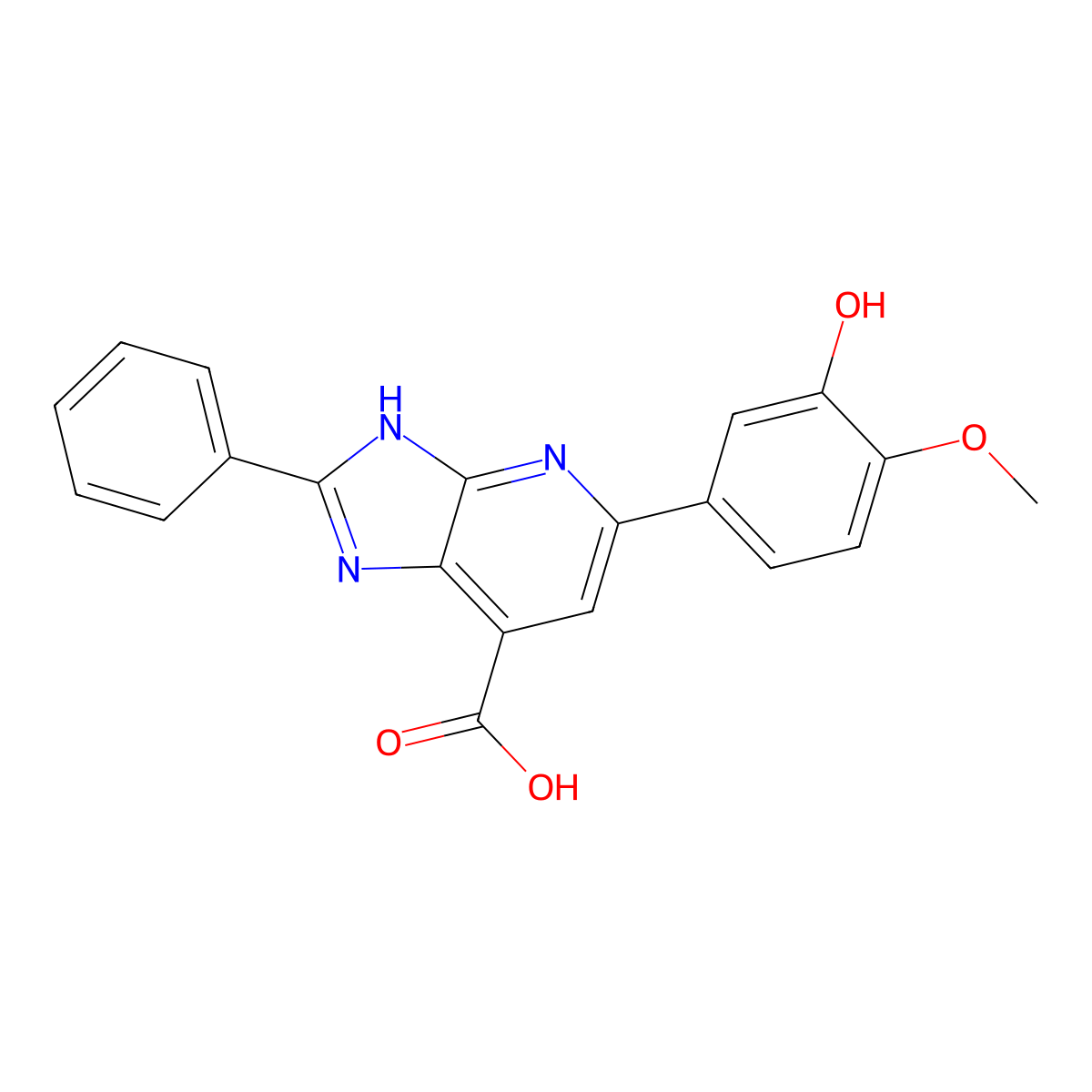 5-(3-hydroxy-4-methoxyphenyl)-2-phenyl-3H-imidazo[4,5-b]pyridine-7-carboxylic acid molecular structure, CAS 1020978-28-2