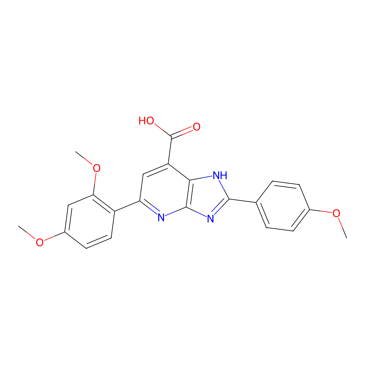 5-(2,4-dimethoxyphenyl)-2-(4-methoxyphenyl)-3H-imidazo[4,5-b]pyridine-7-carboxylic acid molecular structure, CAS 1020978-85-1