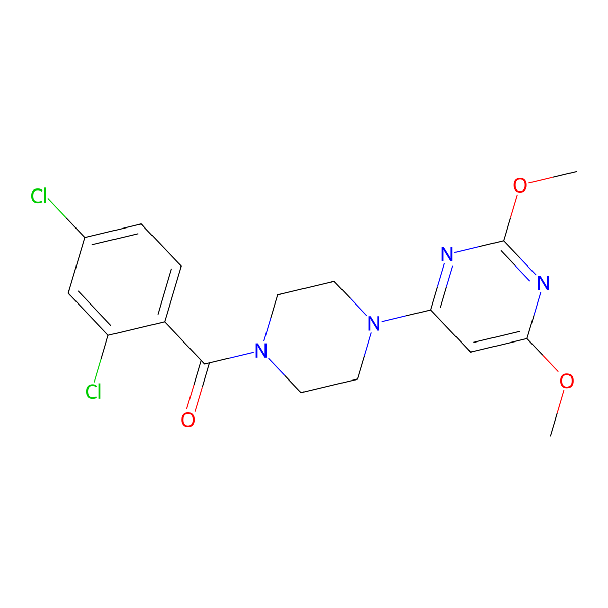(2,4-Dichlorophenyl)(4-(2,6-dimethoxypyrimidin-4-yl)piperazin-1-yl)methanone molecular structure, CAS 1020978-86-2