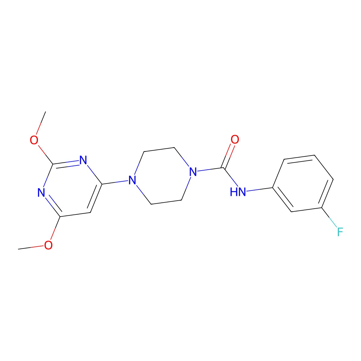 4-(2,6-dimethoxypyrimidin-4-yl)-N-(3-fluorophenyl)piperazine-1-carboxamide molecular structure, CAS 1020978-98-6