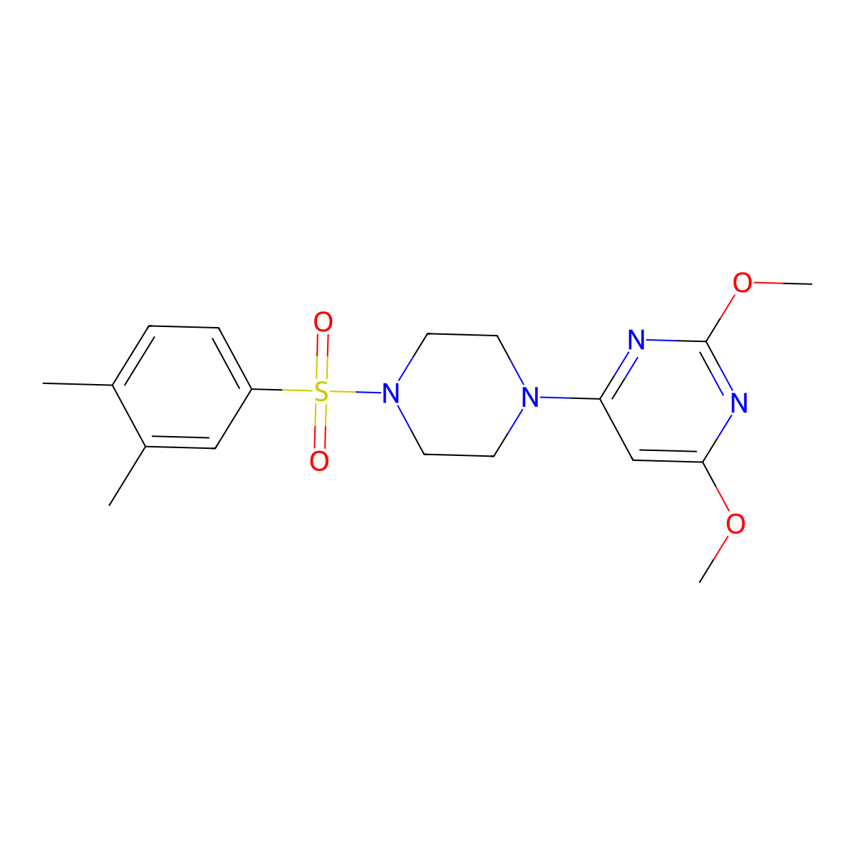 4-(4-((3,4-Dimethylphenyl)sulfonyl)piperazin-1-yl)-2,6-dimethoxypyrimidine molecular structure, CAS 1020979-04-7