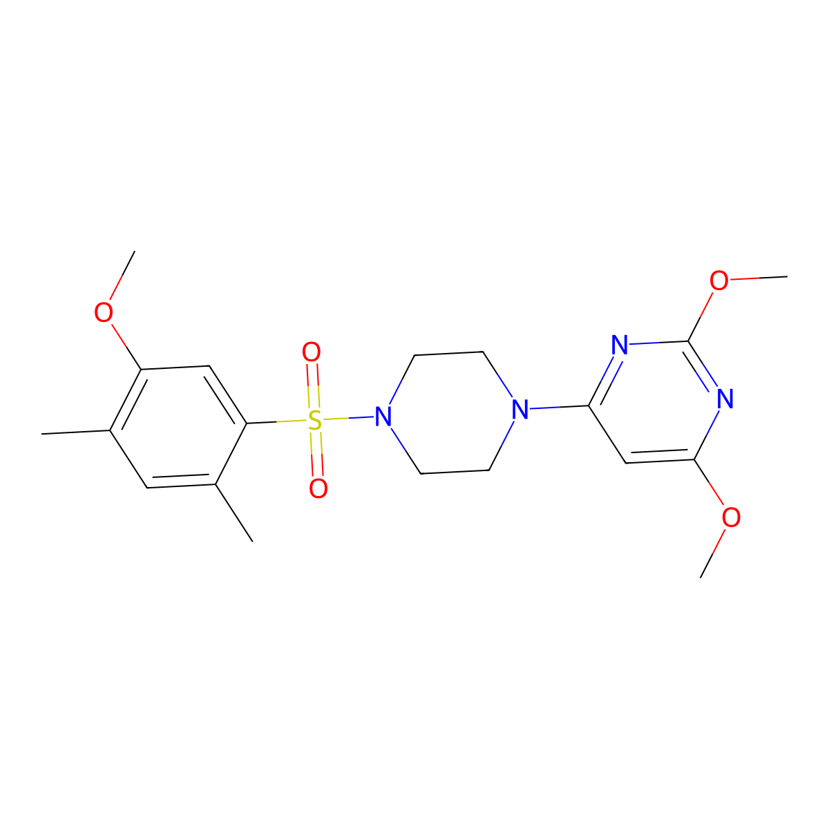 2,4-Dimethoxy-6-(4-((5-methoxy-2,4-dimethylphenyl)sulfonyl)piperazin-1-yl)pyrimidine molecular structure, CAS 1020979-16-1