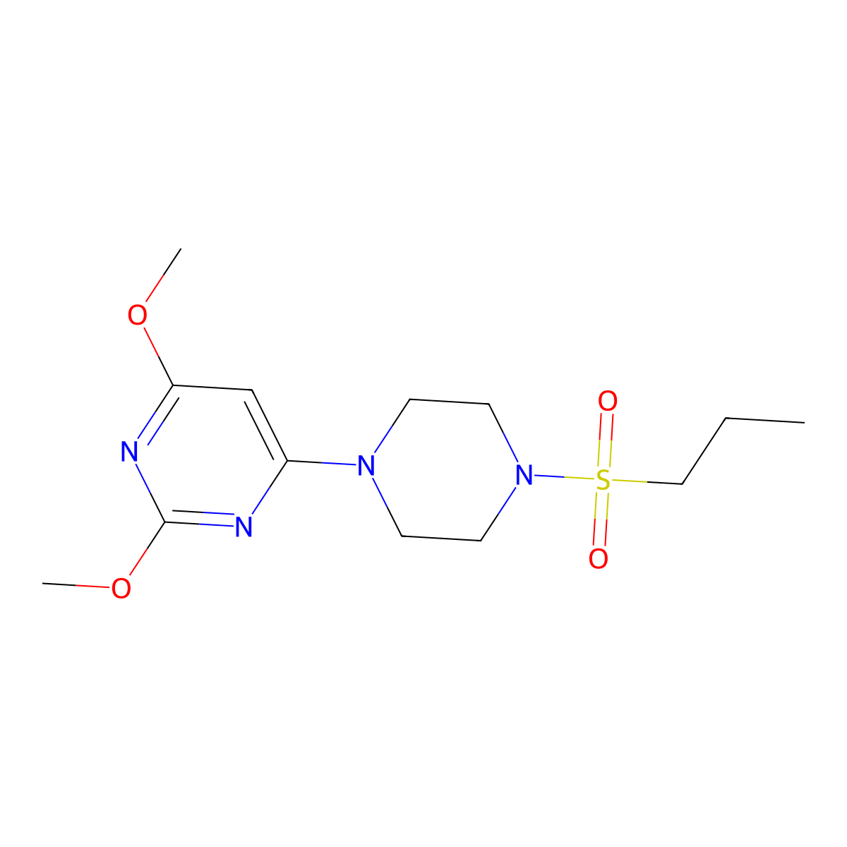 2,4-Dimethoxy-6-(4-(propylsulfonyl)piperazin-1-yl)pyrimidine molecular structure, CAS 1020979-21-8