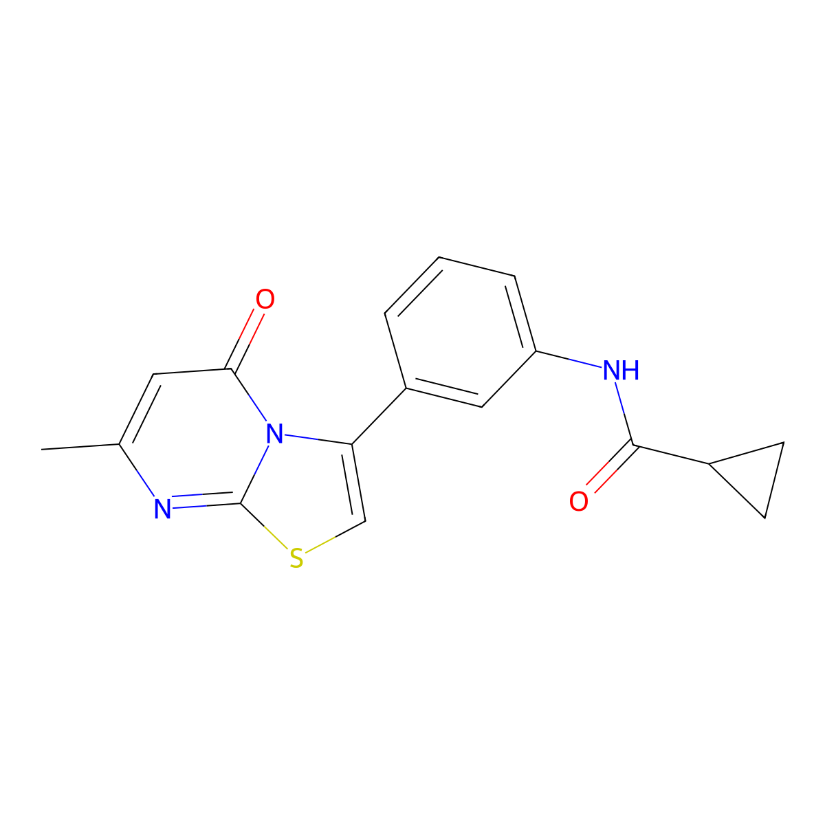 N-(3-(7-methyl-5-oxo-5H-thiazolo[3,2-a]pyrimidin-3-yl)phenyl)cyclopropanecarboxamide molecular structure, CAS 1020979-32-1