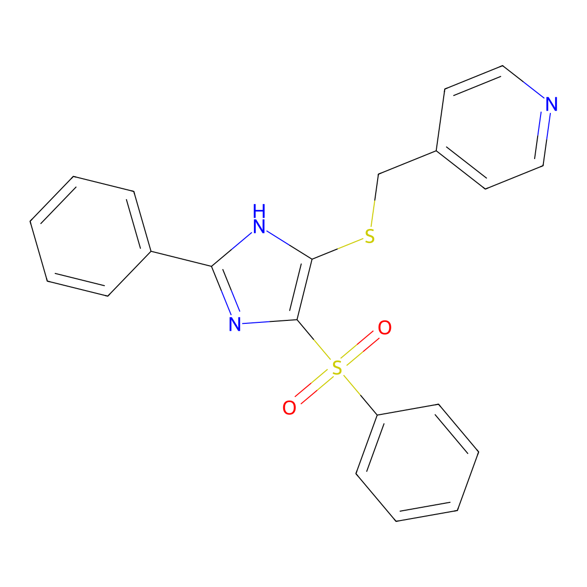 4-(((2-phenyl-4-(phenylsulfonyl)-1H-imidazol-5-yl)thio)methyl)pyridine molecular structure, CAS 1020979-37-6