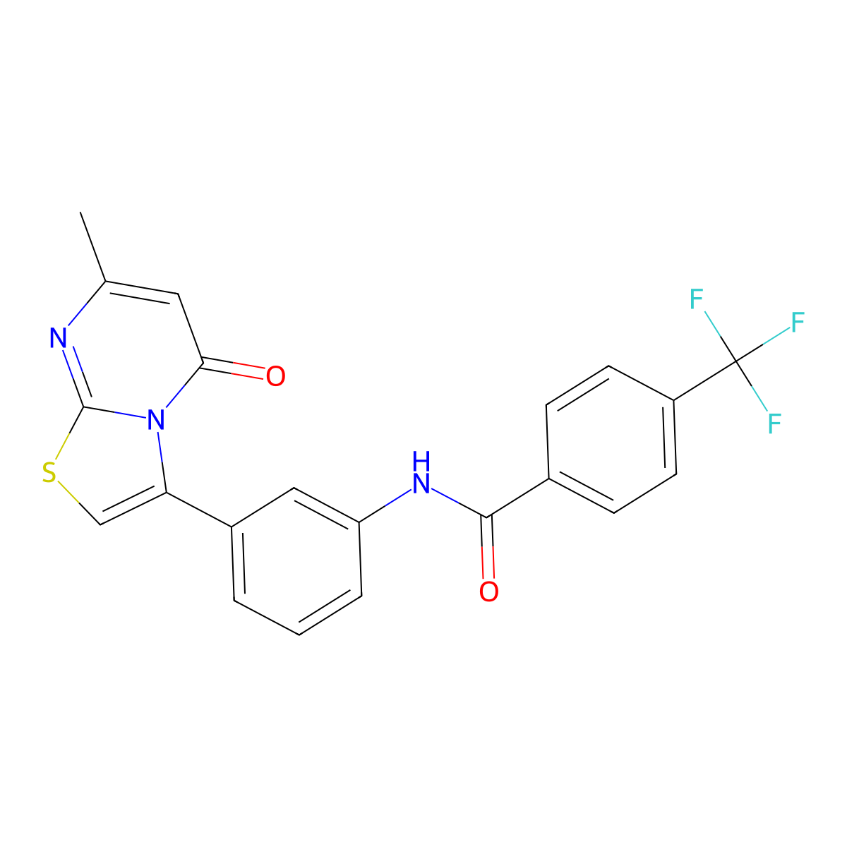 N-(3-(7-methyl-5-oxo-5H-thiazolo[3,2-a]pyrimidin-3-yl)phenyl)-4-(trifluoromethyl)benzamide molecular structure, CAS 1020979-38-7