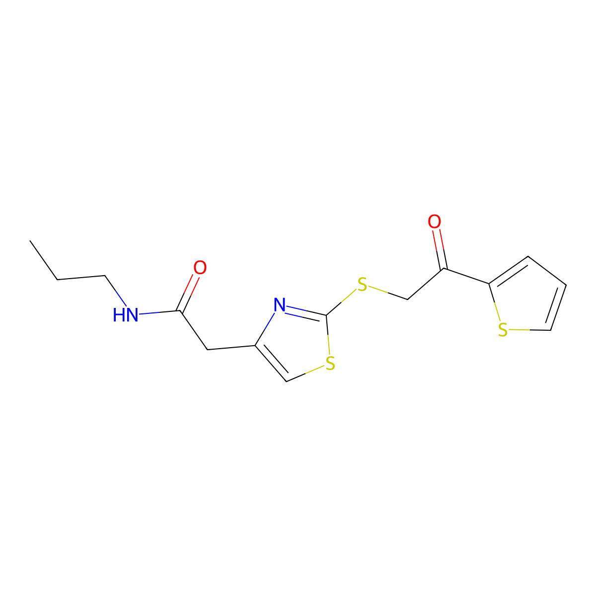 2-(2-((2-oxo-2-(thiophen-2-yl)ethyl)thio)thiazol-4-yl)-N-propylacetamide molecular structure, CAS 1020979-43-4