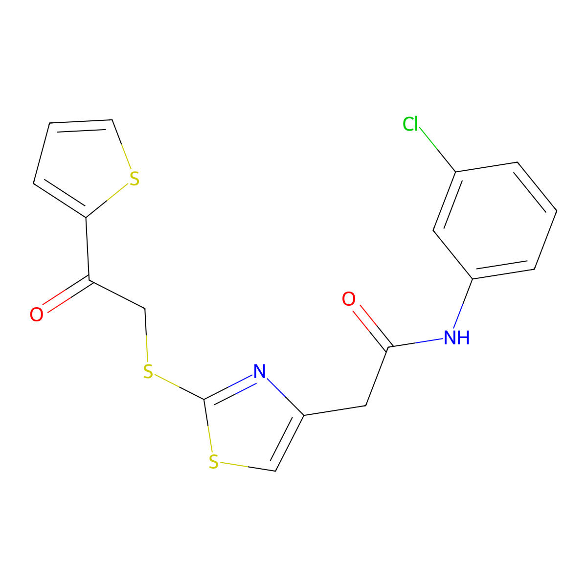 N-(3-chlorophenyl)-2-(2-((2-oxo-2-(thiophen-2-yl)ethyl)thio)thiazol-4-yl)acetamide molecular structure, CAS 1020979-49-0