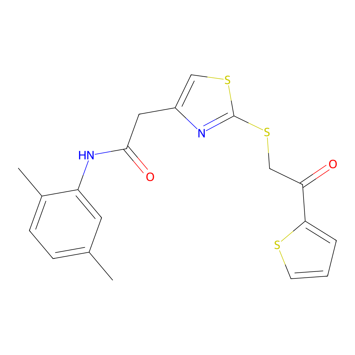 N-(2,5-dimethylphenyl)-2-(2-((2-oxo-2-(thiophen-2-yl)ethyl)thio)thiazol-4-yl)acetamide molecular structure, CAS 1020979-55-8