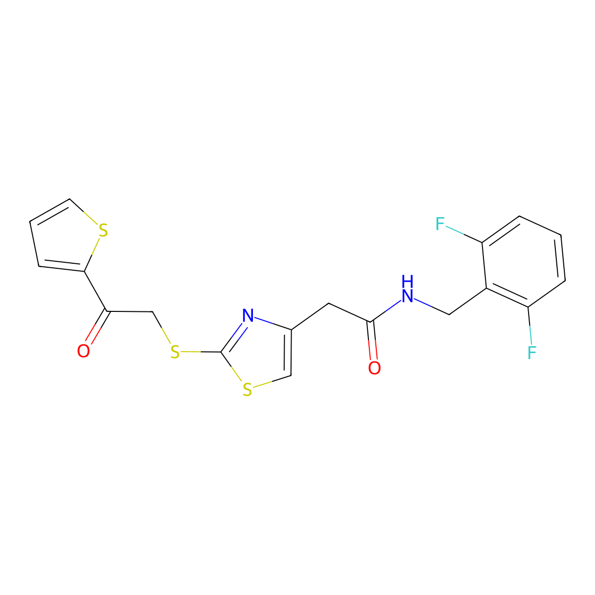 N-(2,6-difluorobenzyl)-2-(2-((2-oxo-2-(thiophen-2-yl)ethyl)thio)thiazol-4-yl)acetamide molecular structure, CAS 1020979-61-6