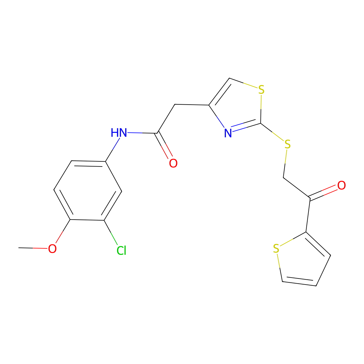 N-(3-chloro-4-methoxyphenyl)-2-(2-((2-oxo-2-(thiophen-2-yl)ethyl)thio)thiazol-4-yl)acetamide molecular structure, CAS 1020979-67-2