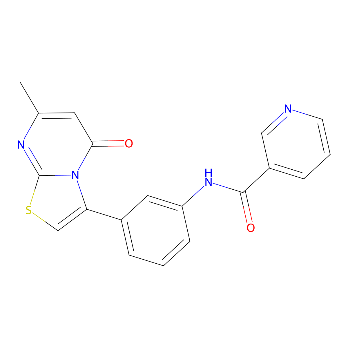 N-(3-(7-methyl-5-oxo-5H-thiazolo[3,2-a]pyrimidin-3-yl)phenyl)nicotinamide molecular structure, CAS 1020979-68-3