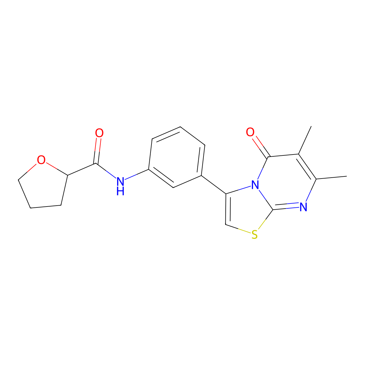 N-(3-(6,7-dimethyl-5-oxo-5H-thiazolo[3,2-a]pyrimidin-3-yl)phenyl)tetrahydrofuran-2-carboxamide molecular structure, CAS 1020979-74-1