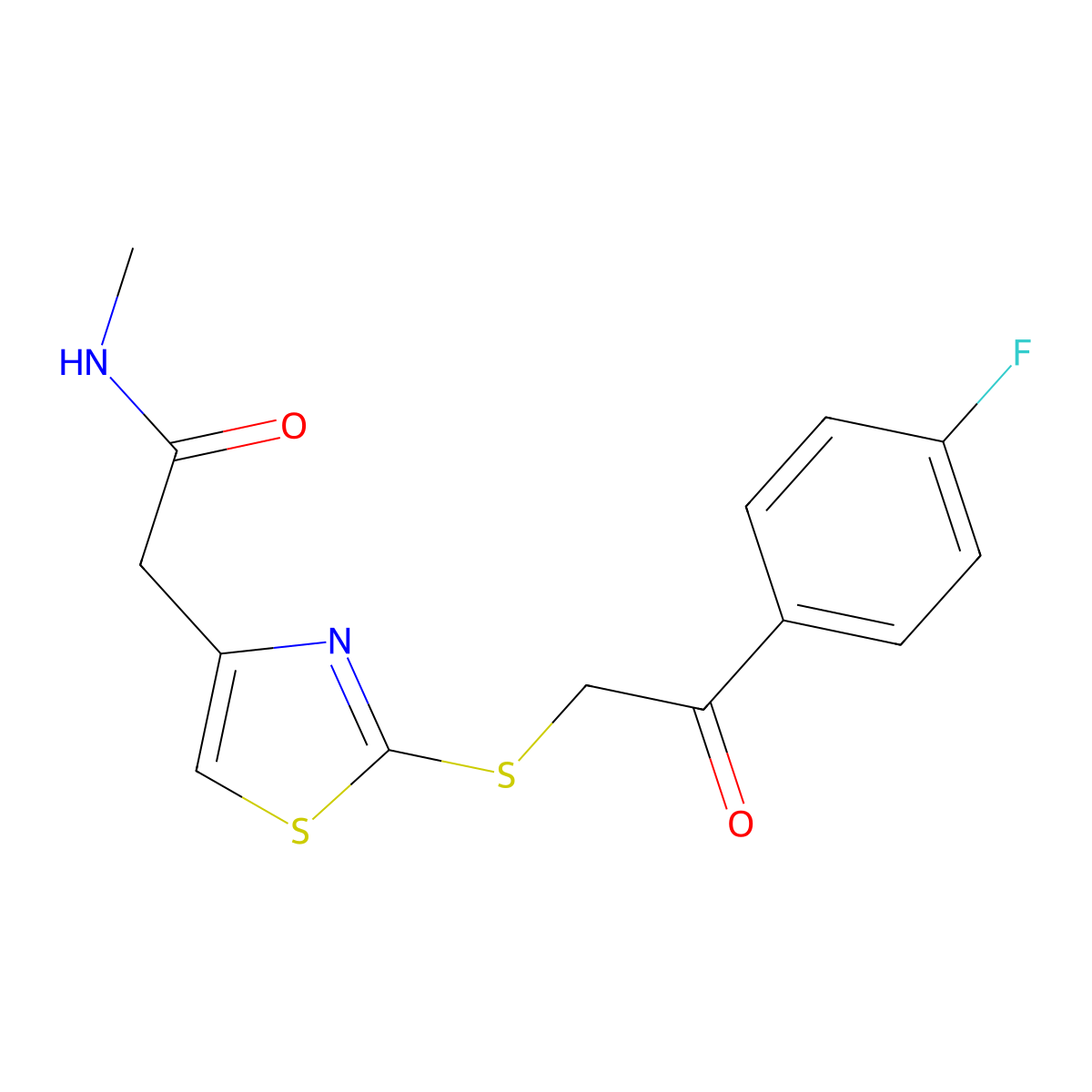 2-(2-((2-(4-fluorophenyl)-2-oxoethyl)thio)thiazol-4-yl)-N-methylacetamide molecular structure, CAS 1020979-84-3